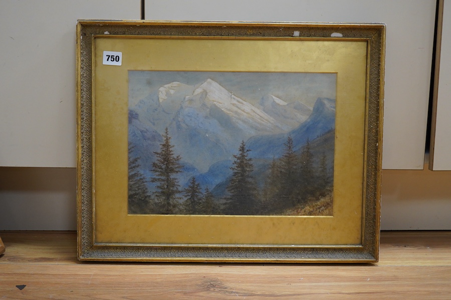 Alfred Williams (1824-1905), Alpine landscape, signed and dated 1878, ex. Christies, watercolour, 23 x 34cm, gilt framed